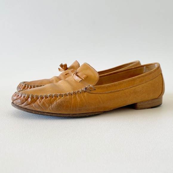 Vintage Coach Loafer Shoe Flat Leather Casual Classic Preppy Minimalist Tan 8.5 - Picture 2 of 11